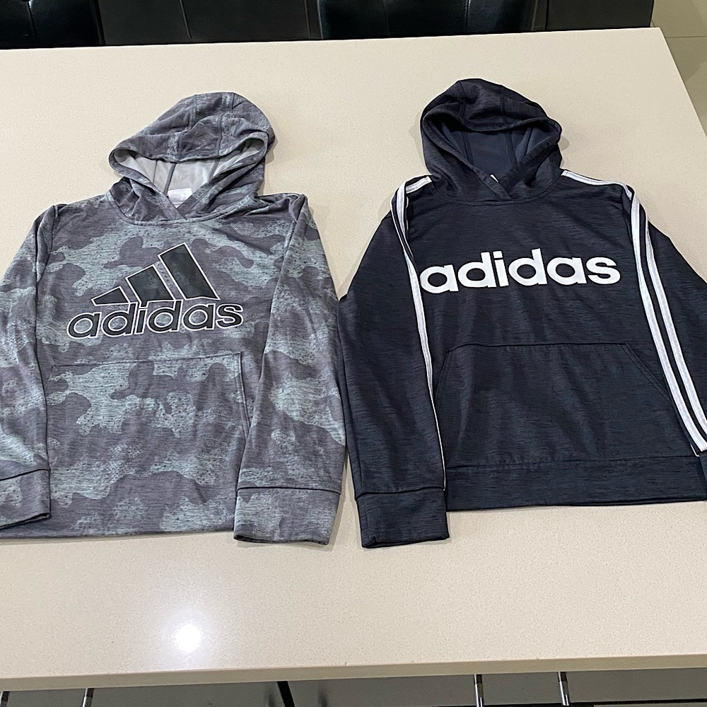 2 adidas big boys long sleeve melange fleece pullover hoodies size M